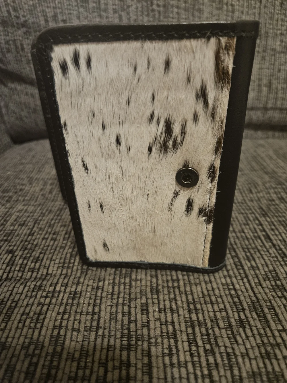 Hand-Tooled Black Leather Wallet with Brown Floral Accent